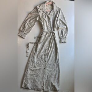 Vintage 70s Disco Metallic Maxi Button Dress Belted Union Made Size Small